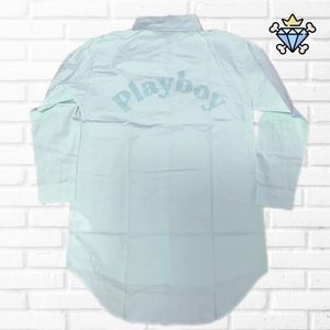 PLAYBOY X MISSGUIDED MINT OVERSIZED GRAPHIC COVER UP BEACH SHIRT